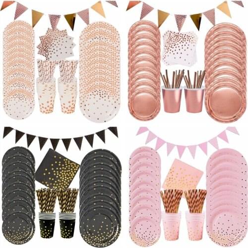Birthday Decorations Disposable Tableware Set Paper Straws Cups Plates Banner Napkins Boy Girl Kids Adult Birthday Party Decor