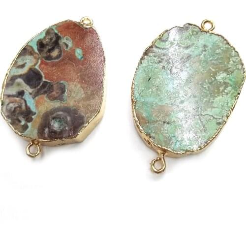 Natural Stone slice agates Pendant Oval shape Double Hole Connector for Jewelry Making DIY Charms Necklace Bracelet Accessories