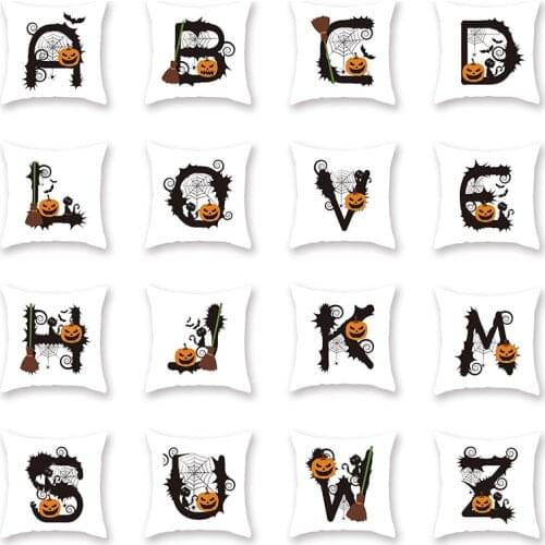 Halloween Series Pillowcase Creative Letters Cartoon Pumpkin Home Car Sofa Halloween Decoration Linen Pillowcase