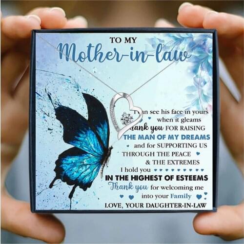 Hollow Chain Necklace to My Mother in Law Luxury Cubic Zirconia Heart Pendant Jewelry for Mom Family Christmas Gift