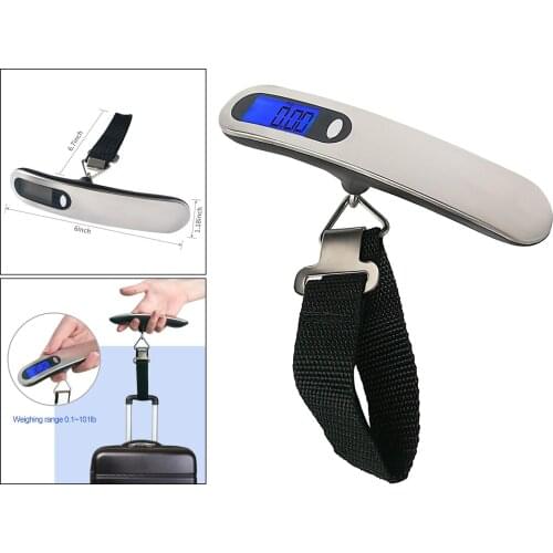 Mini Portable Handhled LCD Display Backlight Digital Luggage Scale 50KG/110 LB Stainless Steel for Travelers - Silver Office
