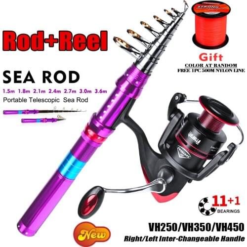 PROBEROS Telescopic Fishing Rod Combo 11+1 Reel Full Kit Spinning Fishing Reel Gear Pole Set 500M Fishing Line