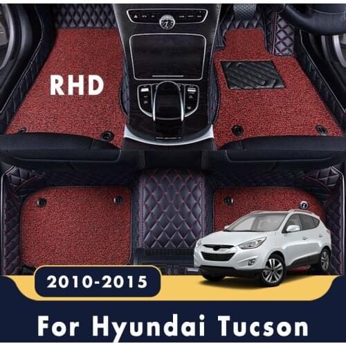 RHD Car Floor Mats For Hyundai Tucson 2015 2014 2013 2012 2011 2010 Double Layer Wire Loop Carpets Auto Leather Accessories Rugs