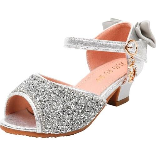 Girls sandals childrens performance high-heeled princess shoes kids girls sequin sandals student single shoesfor party fashion