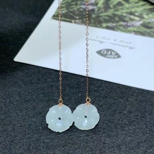 SHILOVEM 18k yellow gold real Natural white Jasper drop earrings classic fine Jewelry women wedding gift new 12mm myme1212888hby