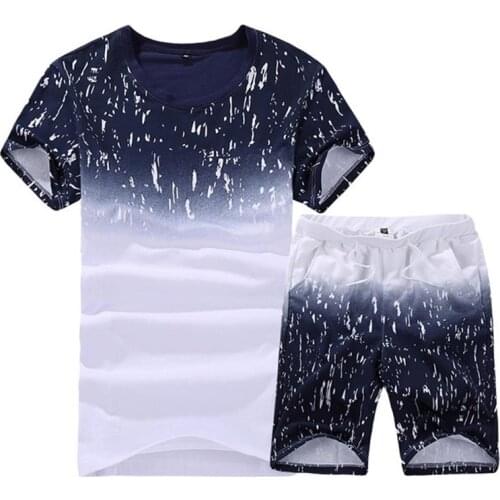 Two-piece Tracksuit Summer Mens Short-sleeved Shorts Set Stylish Fitness Suit Quick Dry Round Collar Solid-colored Sportswear