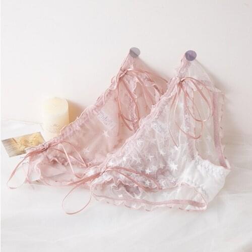 Sexy Lace Edge Low Waist Girly Underwear Net Yarn Breathable Sweet Bow Star Elasticity Thin New Product Women Panties A18