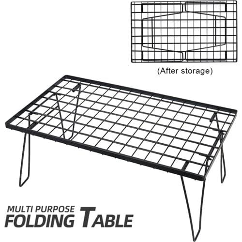 Outdoor Portable Camping BBQ Grill Non-stick Diamond-shaped Mesh Folding Table Picnic Travelling Grill Grate With Folding Legs