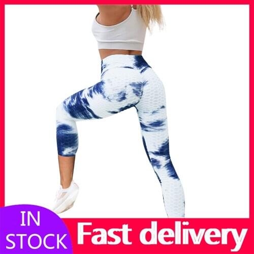 #VO Push Up Leggings Women Tie-dye Breathable Leggins Hip Lifting Exercise Bubble Woman pants High Waist Pants Брюки женские
