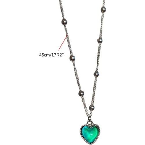 667E Temperature Sensing Color Changing Heart Pendant Necklace Colorful Transfer Fashion Pendant Titanium Steel Jewelry