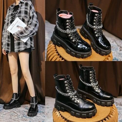 Womens Shoes Popular New Style Martin Boots Womens British Style Leather Shoes Lace-up Platform Short Boots Women