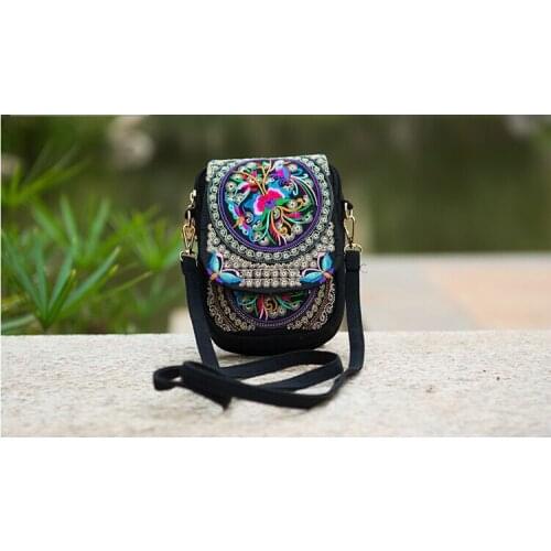 Womens Ethnic Embroidery bag Vintage Embroidered canvas cover shoulder messenger bags Hmong Handmade Multicolor small Hasp bags