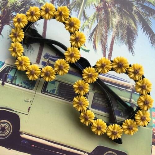 Sunglasses fashion handmade sunflower flower with diamond retro sunglasses for women design beach sunglasses UV400