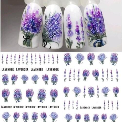 12.8cm*5.4cm 1 sheet Lavender Flower Water Decals Purple Blooming Flower Nail Transfer Decals Nail Art Water Seal Water Slide
