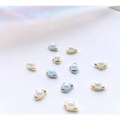 10Pcs Baroque AB Pearl Irregular Alloy Flatback Pendant For Nails3D Stickers Jewelry For Manicure Nail Art Supplies Luxury Tips