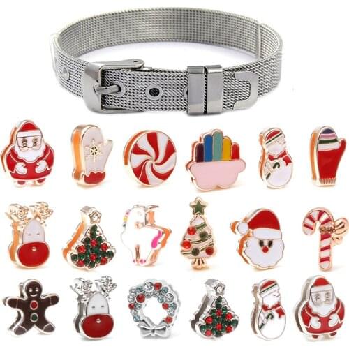 2Pcs/Lot Christmas Gift Santa Claus Charm Slide Beads Fits Brand Stainless Steel Mesh Bracelet Making For Women Fashion Jewelry