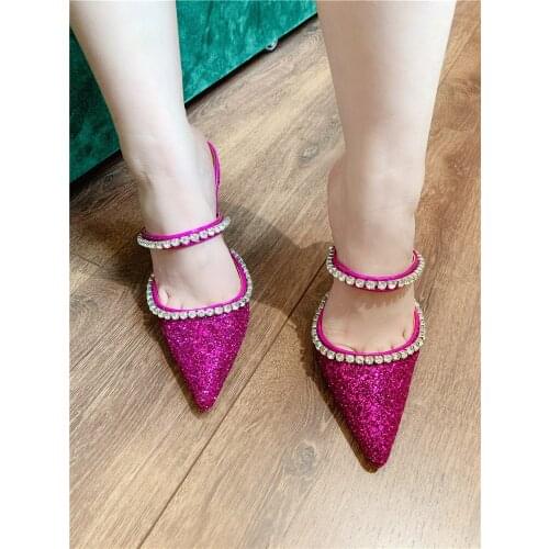 2020 summer New style fashion women shoes pink glitter strass strappy high heels Mule sandals shoes big size