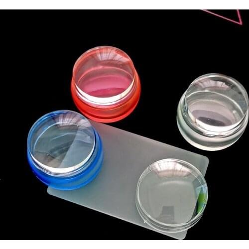3.6cm Head Transparent Stamp Silicone Clear Nail Stamper Scraper with Cap for Nail Art Stamping Plate Template Stamp Tools
