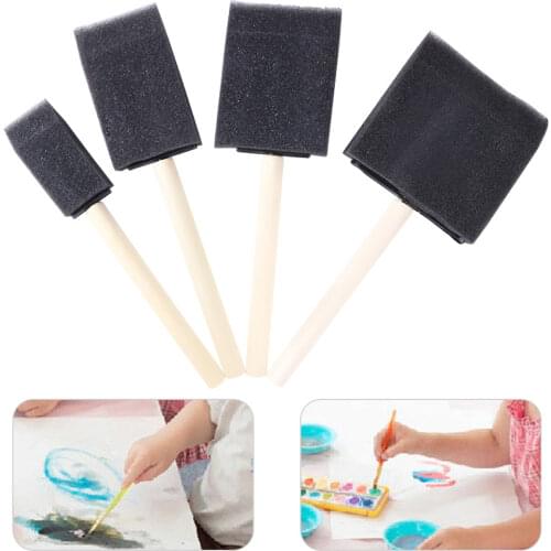 4pcs Wooden Handle Art Supplies Drawing DIY Toy School Children Kids Gift Craft Paint Brush Set Foam Sponge Graffiti Tool