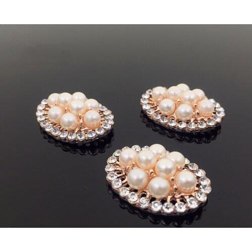 50pcs Pearl Crystal Flower Rhinestone Applique Buckle Button Hairpin Hair Clip Decor Wedding Invitation Dress Belt Embellishment