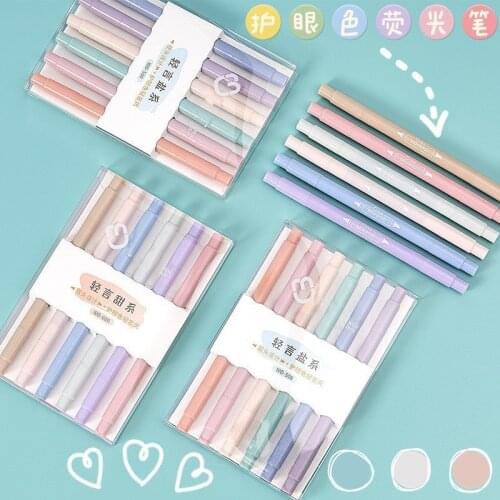 6pcs/set Soft Double Head Highlighter Light Color Kawaii Marker Pen DIY Photo Album Journal Fluorescent Pen Student Stationery
