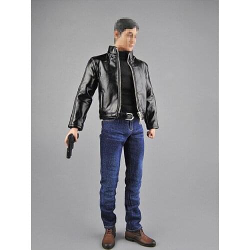 1/6 Male Clothes Accessory Agent Leather Suit CEN-M07 Clothes & Shoes & Gun Model for 12'' Narrow Shoulder Action Figure Body
