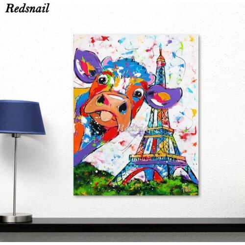DIY Diamond painting Animal Colorful Cow Effiel Tower 5D Full Square/Round Drill mosaic Diamonds Embroidery Wall Art EE977