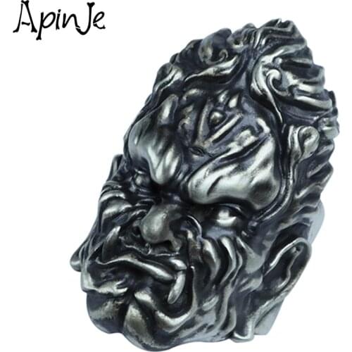 Apinje Real 925 Sterling Silver Buddha Rings For Men Chinese Ethnic Mythical Retro Antique Motorcycle Biker Ring Jewelry