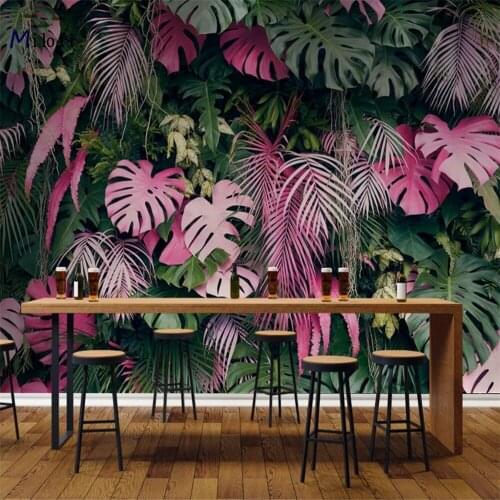 Milofi custom large 3d wallpaper mural photo wall modern pink green rainforest plant decoration background wall