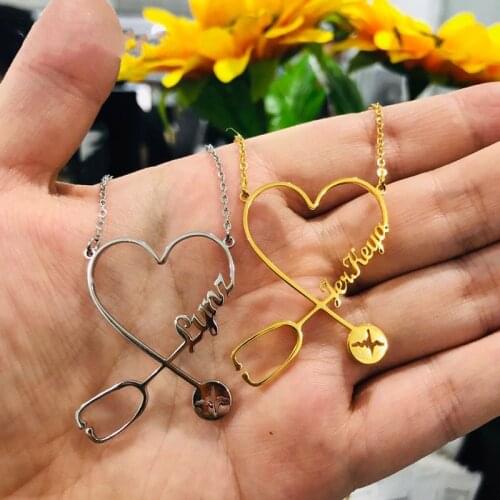 Personalized Heart Dainty Initial Heartbeat Pendant Stiainless Steel Custom Name Jewelry Casual Neck Chain Necklaces