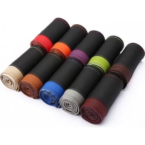 10 color Microfiber Leather matching sports hand-sewn steering wheel cover universal car handle non-slip wear braid wheel covers