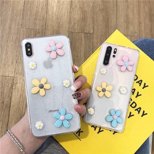 Soft Bling Glitter 3D Candy Flowers For Huawei Honor 8X 9X 20i 10 9 9i Lite Mate 8 P Smart Z 2019 Enjoy 10 9 9S 10i Plus 7S Case