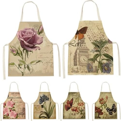 Retro Flower Calorific Value Plant Grassland Apron Family Cooking Kitchen Apron Chef Wearing Pure Adult Bib Dirt Resistant Clean