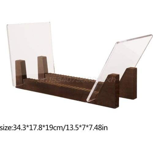 Vinyl Record Storage Holder Large Capacity Display Stand with Clear Acrylic Ends Modern Solid Wooen LP Album Deskop Rack