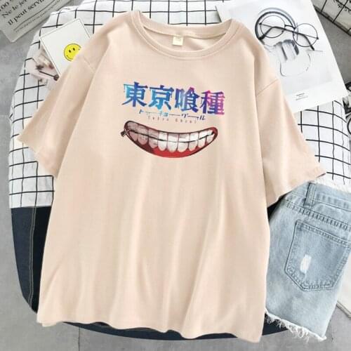 T-Shirts Women Soft Loose T-Shirt Anime Tokyo Ghoul Mouth Style Print Fashion Casual Tops Cartoon Breathable Womens Tee Clothing