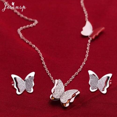 Jisensp Stainless Steel Jewelry Sets Romantic Butterfly Charm Necklace Earrings Fashion Jewelry for Women Girls Birthday Gift