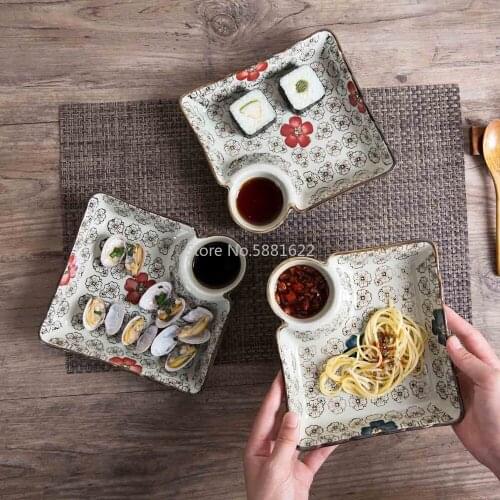Ceramic Plate Dish Dumplings Bowl Sushi Plate with Sauce Dish Kitchen Tableware Dinner Plates Dessert Cake Fruit Plate Tray
