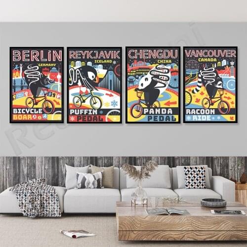Bicycle poster, Berlin wild boar, Berlin wild boar animal Chengdu panda riding poster sports competition bicycle classic poster