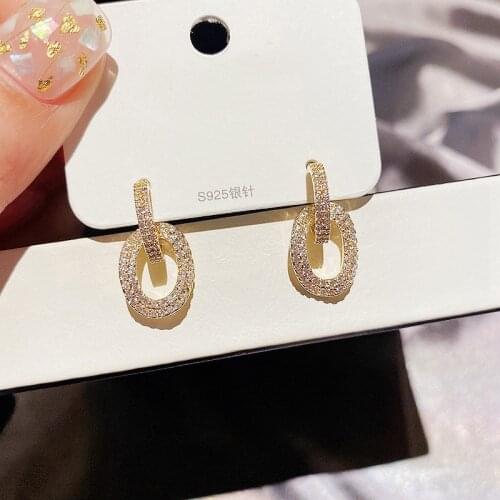 Trendy Cubic Zircon Vintage Geometric Oval Earrings Gold Color Earrings For Women Jewelry 2021