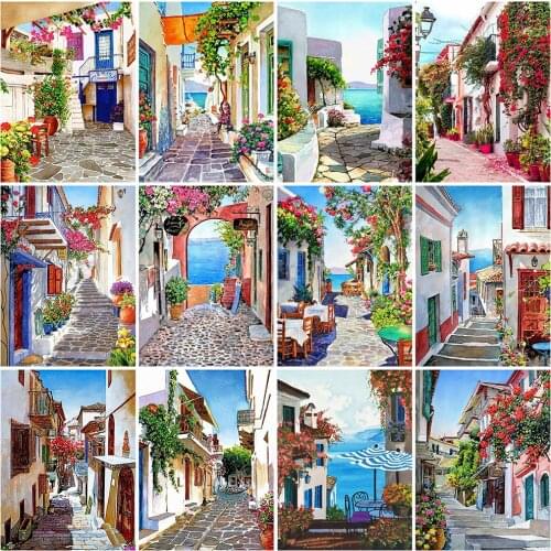MomoArt Diamond Embroidery Street Craft Kit 5D DIY Diamond Painting House Landscape Diamond Mosaic Full Layout Home Decorations