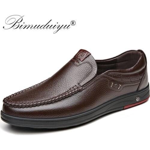 BIMUDUIYU Genuine Leather Mens Casual Shoes Big Size 38-48 Loafer Design Driving Men Flat Footwear Slip On Mens Moccasin Shoes