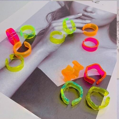 Vintage Geometric Acrylic Resin Rings Set For Women Girls Irregular Open Colorful Transparent Ring Rings Jewelry 2021