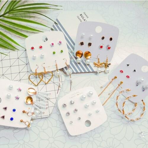 New Handmade Fashion Gold Pearl Earrings Set For Women Vintage Tassel Drop Earrings Female Charm Crystal Geometric Girl Jewelry