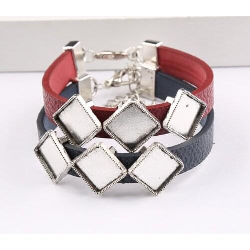 Onwear 5pcs Flat Leather Bracelet Bezel Blanks Fit 12mm Square Cabochon Base Settings Diy Accessories For Jewelry Making