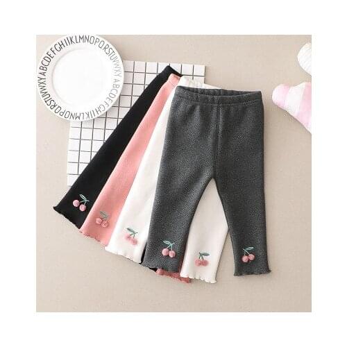 2021 Autumn Winter Girls Plus Velvet Cotton Leggings White Childrens Thick Velvet Baby Long Pants Toddler Cherry Korean Pants