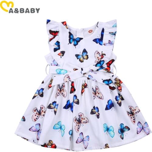 Ma&Baby 2-7Y Summer Toddler Child Kid Girls Ruffles Dress Sleeveless Butterfly Print Bow Tutu Dresses For Girl