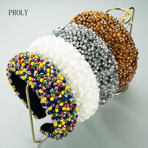 PROLY Women Headband Wide Side Pearls Paved Baroque Hairband Luxurious Handmade Turban Adult Party Wedding Hair Accessories