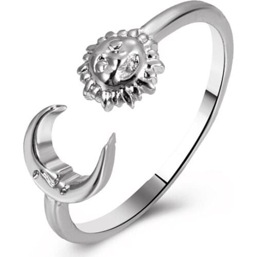 Retro Adjustable Couple Ring Sun And Moon Decoration Simple finger Ring Jewelry for Women Men Fashion Accessories