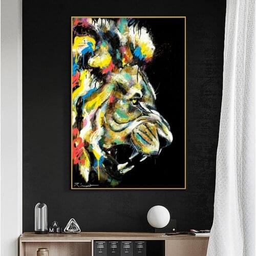 Roaring Lion Colorful Graffiti Art Canvas Painting on Canvas Posters and Prints Animal Wall Art Picture for Living Room Decor