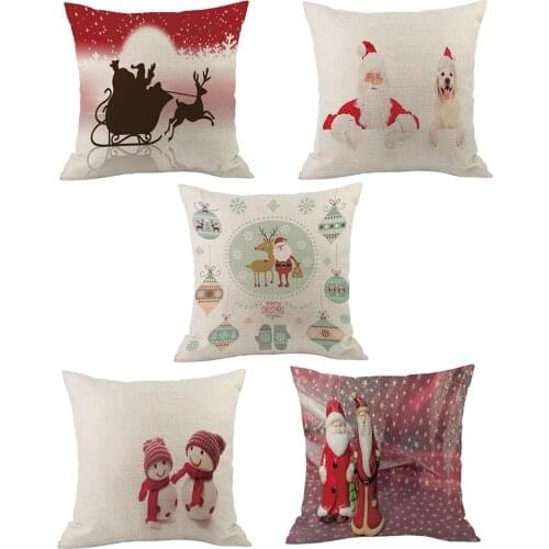 Christmas Santa Printed Pillowcase Linen Cushion Cover Home Decoration Sewing Fabric Stitching Sewing Christmas Decoration Gift